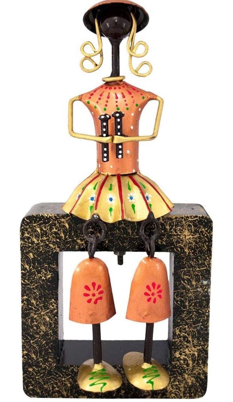 Multi colour metal sitting musician figurine