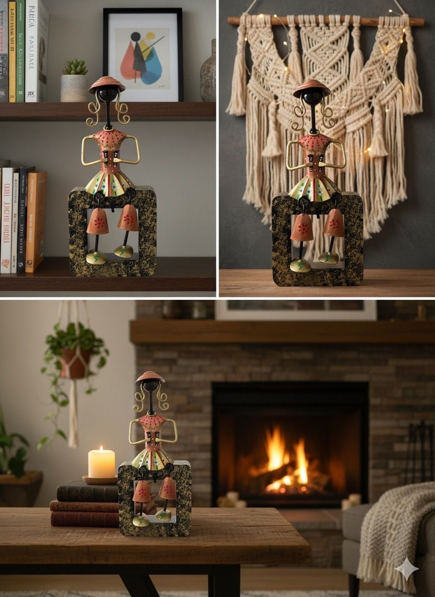 Multi colour metal sitting musician figurine